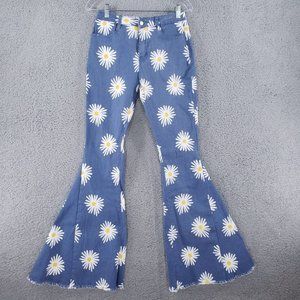 Altard State Jeans L Bell Bottom Flare Boho Fray Hippie Festival Bohemian Floral